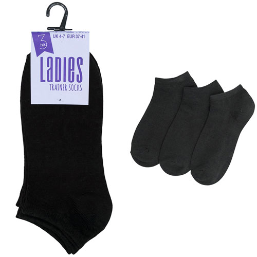 All-Day Comfort in Black –Ladies 3-Pack Trainer Socks with Breathable Mesh & Arch Support